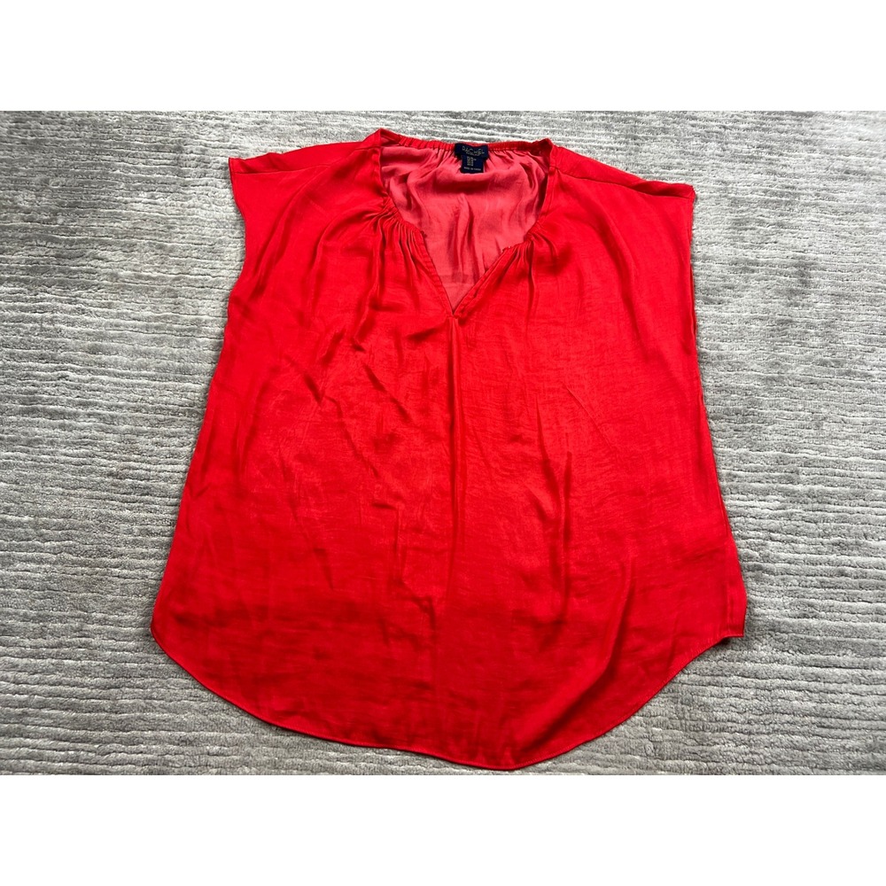 Rachel Roy Blouse Womens Medium Red V-Neck Sleeveless Gathered High-Low Top